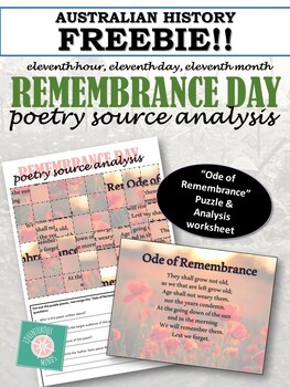 Preview of WORLD WAR FREEBIE!!! "Ode to Remembrance" Puzzle Analysis Worksheet