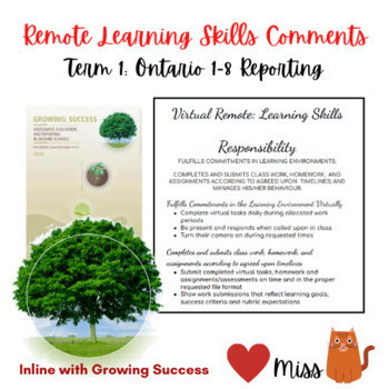 Preview of REMOTE LEARNING VIRTUAL - Ontario Learning Skills Comments - DISTANCE LEARNING  