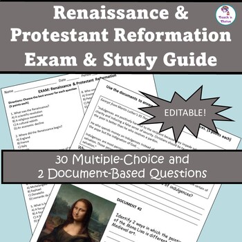 Preview of RENAISSANCE & PROTESTANT REFORMATION EXAM & STUDY GUIDE, Editable