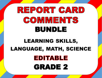 Preview of REPORT CARD COMMENTS BUNDLE: LEARNING SKILLS LANGUAGE MATH SCIENCE EDITABLE