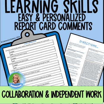 Preview of REPORT CARD Term 1 Individualized Learning Skills Comments INDEPENDENT WORK