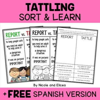 Preview of Tattling vs Reporting Sort Activity + FREE Spanish