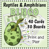 REPTILES AND AMPHIBIANS BINGO - 30 Game Boards & 30 Vocabu