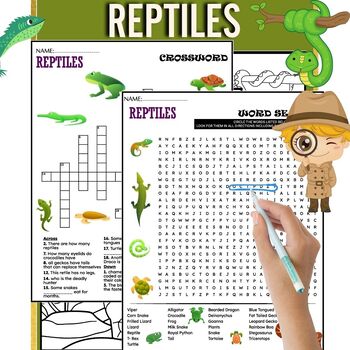 Preview of REPTILES Fun Worksheets , Word Search , Crosswords & Coloring Sheets