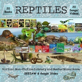 Preview of REPTILES Virtual Non-Fiction Library & Media/Music Room - SEESAW & Google Slides