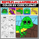 REPTILES and AMPHIBIANS Color by Number or Code Clipart
