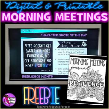 Preview of RESILIENCE Character Education SEL Morning Meeting Whiteboard & Journal FREEBIE