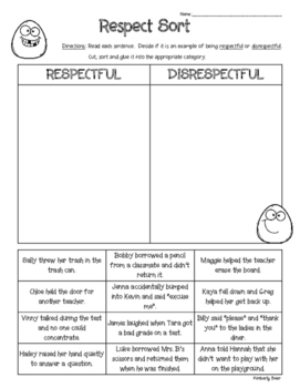 RESPECT Sort - Citizenship Activity - First Day of School - Rules