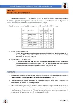 Preview of RESUMEN CONVOCATORIA OPOSICIONES MAESTROS INGLÉS CV 2024