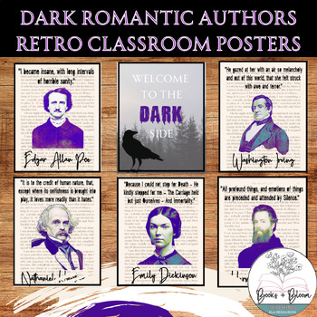 Preview of RETRO Dark Romanticism Authors Quote Posters - ELA Bulletin Boards Class Decor