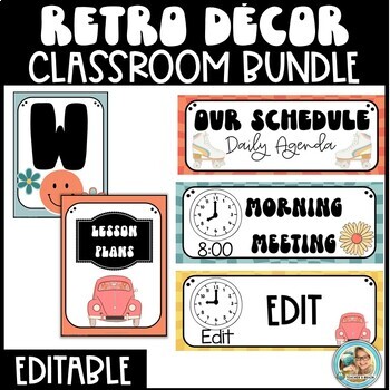 Preview of Classroom Decor Bundle RETRO GROOVY | EDITABLE