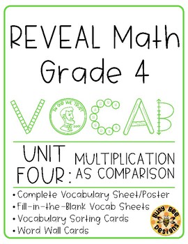 Preview of REVEAL Math Vocabulary Resources - Grade 4 - U4 Multiplication as Comparison