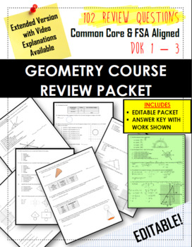 Preview of REVIEW PACKET - Full Year Geometry Curriculum Reviewed