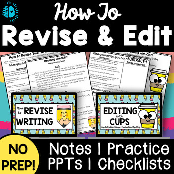 Preview of REVISE & EDIT Writing Lessons Notes PowerPoint Checklists No Prep Test Prep