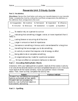 Preview of REWARDS Multisyllabic Word Reading - Unit 3 Study Guide
