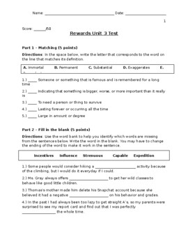 Preview of REWARDS Multisyllabic Word Reading - Unit 3 Test