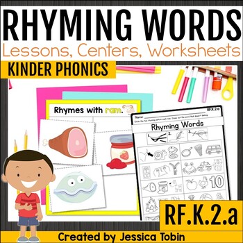 Preview of Rhyming Worksheets and Activities, Rhyming Words - Kindergarten Rhyme RF.K.2.a