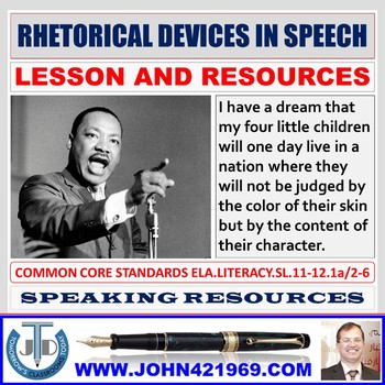 Preview of RHETORICAL DEVICES IN A SPEECH LESSON AND RESOURCES