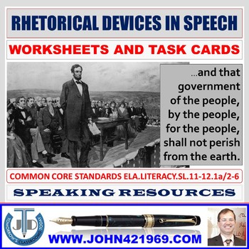 Preview of RHETORICAL DEVICES IN A SPEECH WORKSHEETS AND TASK CARDS