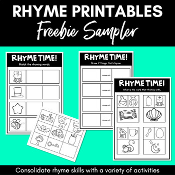 Preview of Rhyme Worksheets - Rhyme Activities for Kindergarten Freebie Sampler