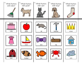 rhyming words for speech therapy