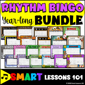 Preview of RHYTHM BINGO for the WHOLE YEAR! 660 Seasonal and Holiday Rhythm Bingo Cards!