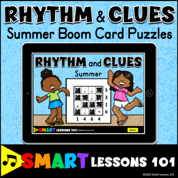 Preview of RHYTHM & CLUES Music Math Boom Cards Summer Music Rhythm Addition Puzzles
