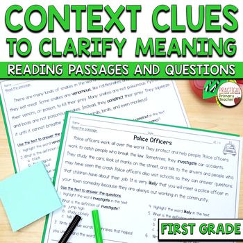 Preview of RI.1.4 Context Clues and Unknown Words Reading Passages and Questions RI1.4