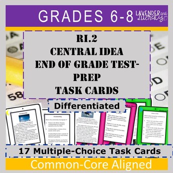 Preview of Central Idea Task Cards | Test Prep | Reading Comprehension