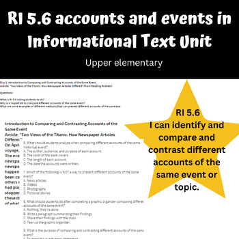 Preview of RI 5.6 same/different accounts of events and topics unit- 4th-6th grade