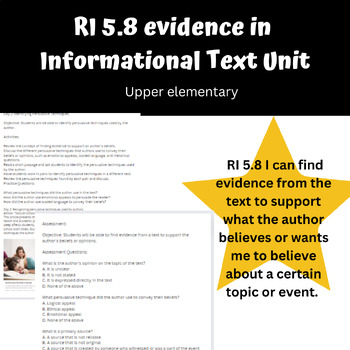 Preview of RI 5.8 Authors evidence in informational text unit plan- grades 4-6