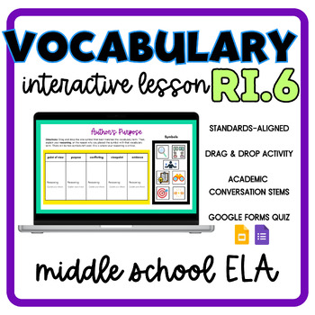 Preview of RI.6 Standards-Based Vocabulary Interactive Lesson- Author's Purpose
