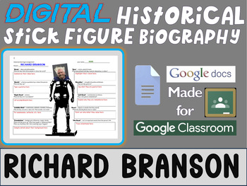 Preview of RICHARD BRANSON Digital Historical Stick Figure Biography (MINI BIOS)