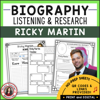 Preview of RICKY MARTIN Music Listening Activities and Biography Research Worksheets
