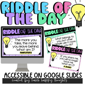 Preview of RIDDLE OF THE DAY Daily Riddle Slide Poster WHOLE YEAR 215 NO PREP Google Slides