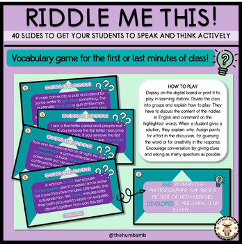 Preview of RIDDLES IN ENGLISH VOCABULARY AND SPEAKING FOR B1 B2 C1 AND C2 - THE HUM BAM B