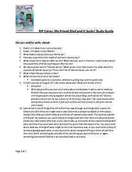 Preview of RIP Corey: My Friend Died and It Sucks! Study Guide with Writing Prompts