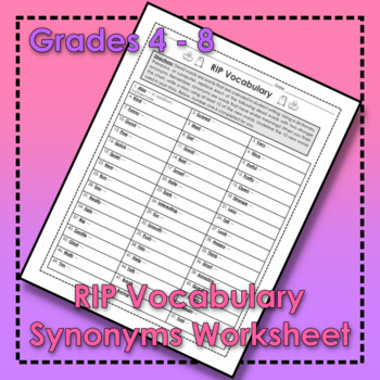 Preview of RIP Vocabulary Synonyms Worksheet || ★ Miss Peterson's Padawans ★