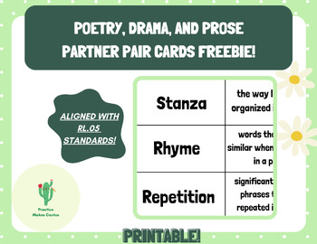 Preview of RL.05 Poetry, Drama, and Prose Partner Pair Cards FREEBIE