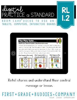Preview of RL 1.2 | Boom Cards | Retell Stories | Lesson | Central Message