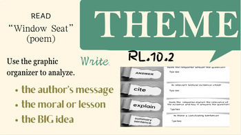 Preview of RL.10.2 Identifying Theme- Practice "Window Seat" hyperdoc constructed response