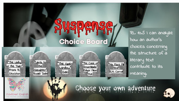 Preview of RL.10.5 Analyze Text Structure Suspense Choice Board Halloween Reading EOC Prep