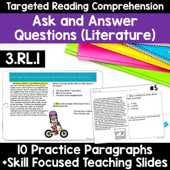 Preview of RL.3.1 Ask and Answer Questions Third Grade Literature Google Classroom & Print