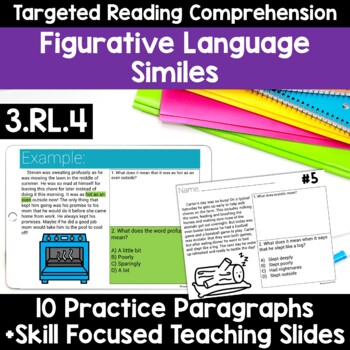 Preview of RL.3.4 Figurative Language Similes Worksheets Similes Reading Passages Google