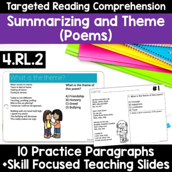 Preview of RL.4.2 Finding Theme Worksheets Finding Theme in Poems Summarizing Poetry