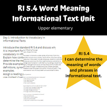 Preview of RL 5.4 Word meaning with Informational Text unit plan- 4th-6th grade