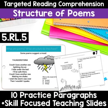 Preview of RL.5.5 Structure of Poems Poetry Unit 5th Grade Poem Lesson  Google Print