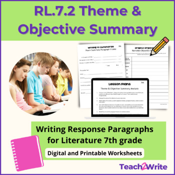 Preview of RL.7.2 Theme & Objective Summary Writing Response Paragraphs CCSS Grade 7 
