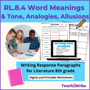 Preview of RL.8.4 Word Meaning Tone Analogy, Allusions Writing Response Paragraphs 