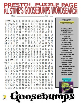 Goosebumps Series Puzzle Page (Wordsearch / Criss Cross / Halloween